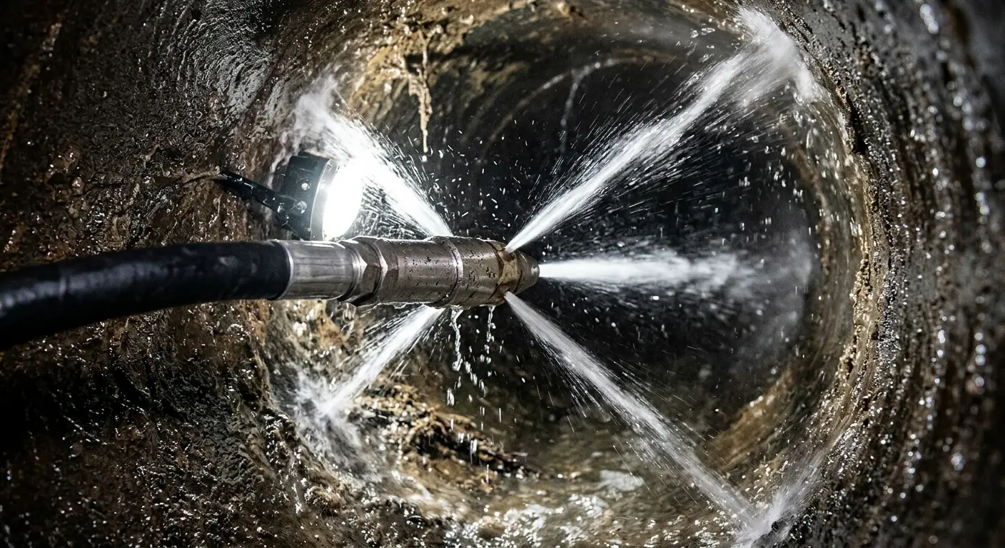 High-pressure hydro jetting nozzle cleaning sewer pipe for Storm Drain Cleaning in Cynthiana